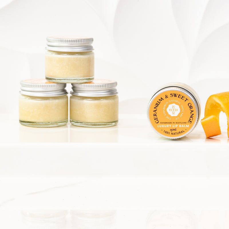 3 Geranium and Sweet Orange Luxury Lip Balms Pack